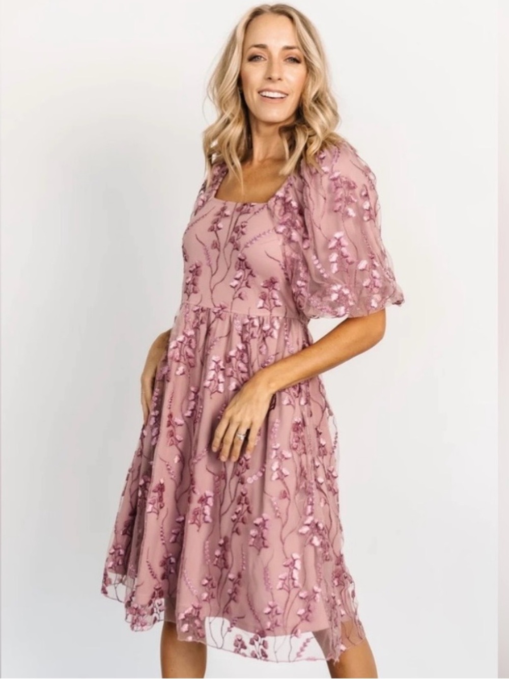 Baltic Born Legacy Floral Embroidered Midi Tea Dress